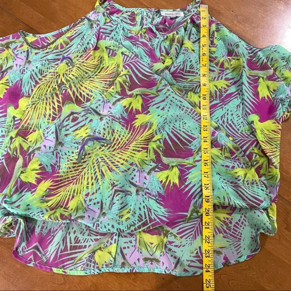 Jennifer‎ Lopez Green Blouse Top Shirt Could Shoulder Tropical Floral Sz S